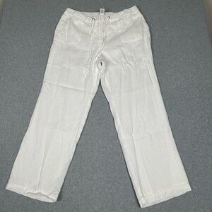 Charter Club‎ Linen Pants Womens 0X White Wide Leg Drawstring Lined Slacks